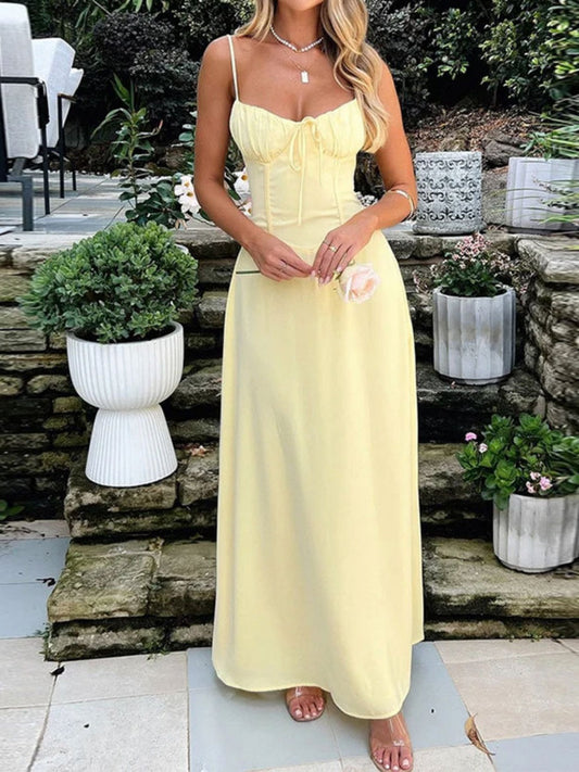 Solid Color Lace Up Waist Temperament Maxi Dresses