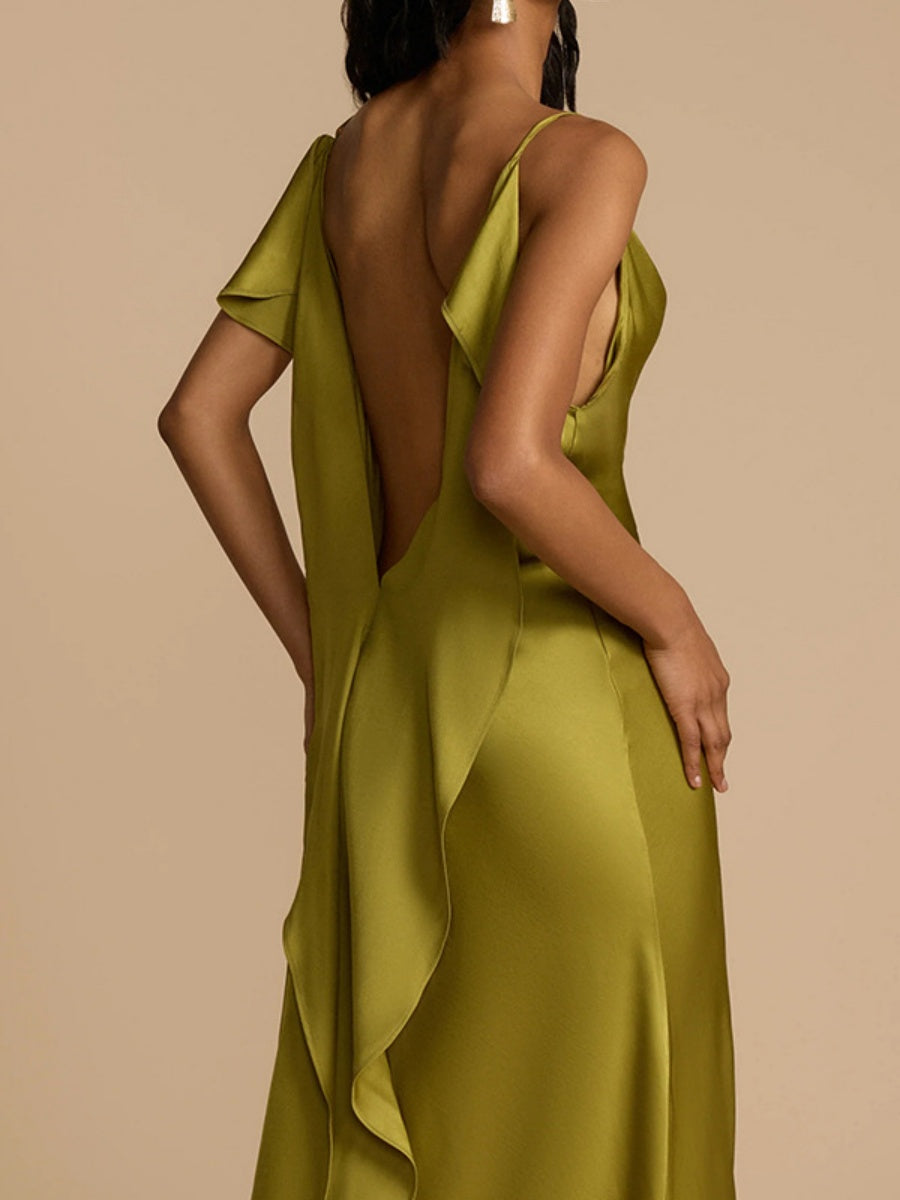 Backless Ribbon Satin Slits Wedding Maxi Dresses