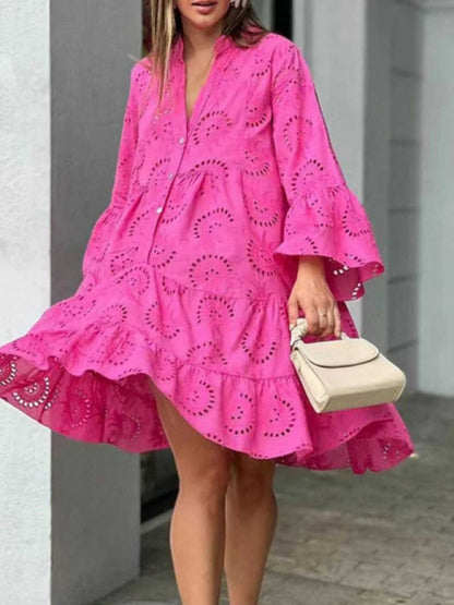 Embroidery Hollow Loose-fit Midi Dresses