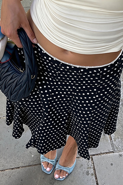 Sexy Polka Dot Ruffle Trim Bodycon Midi Skirt