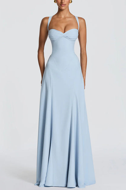 Irie Chiffon Sweetheart Neck Adjustable Straps Back Lace-up Maxi Dress