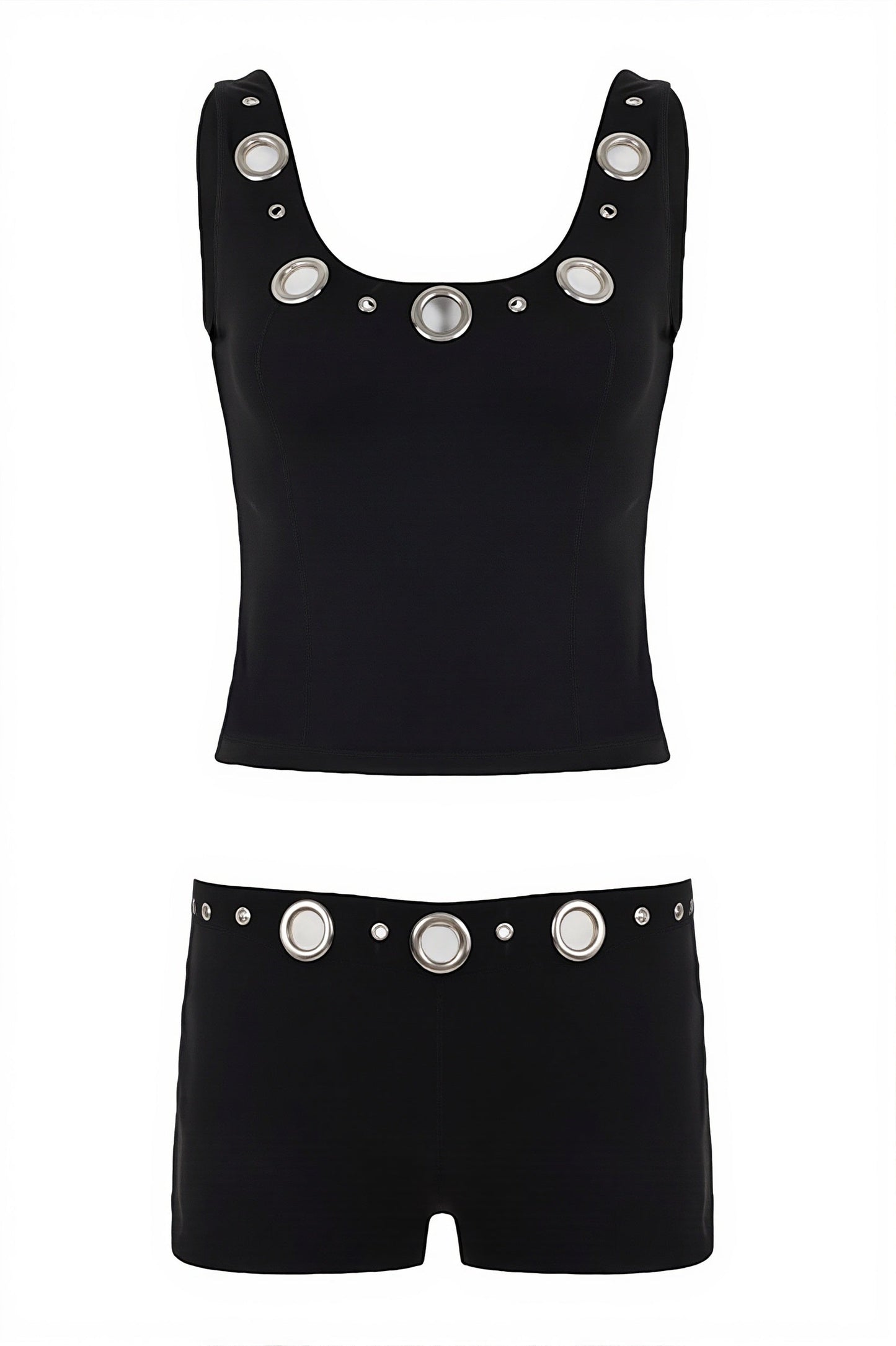 U Neck Cutout Crop Tank Low Rise Shorts Two Piece Set