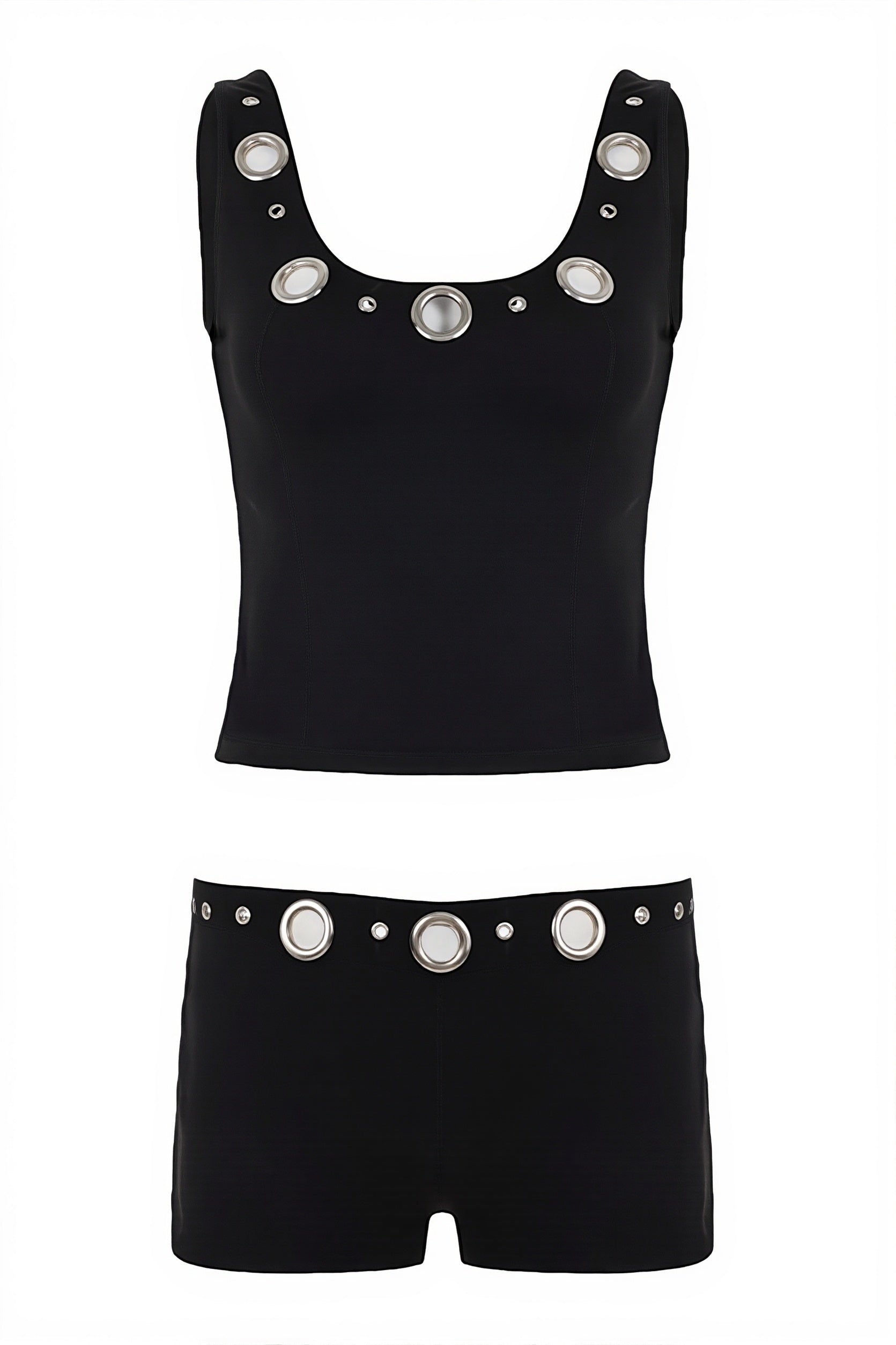 U Neck Cutout Crop Tank Low Rise Shorts Two Piece Set