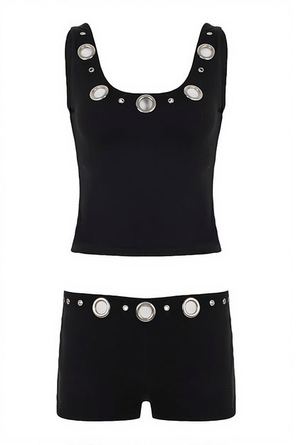 U Neck Cutout Crop Tank Low Rise Shorts Two Piece Set