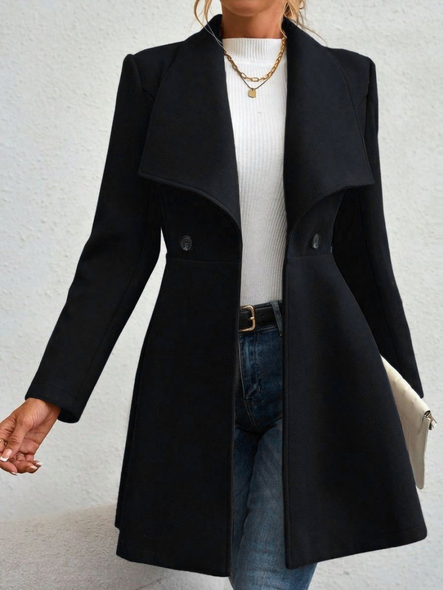 Slim Fit Lapel Buttons Solid Color Woolen Cloth Coats