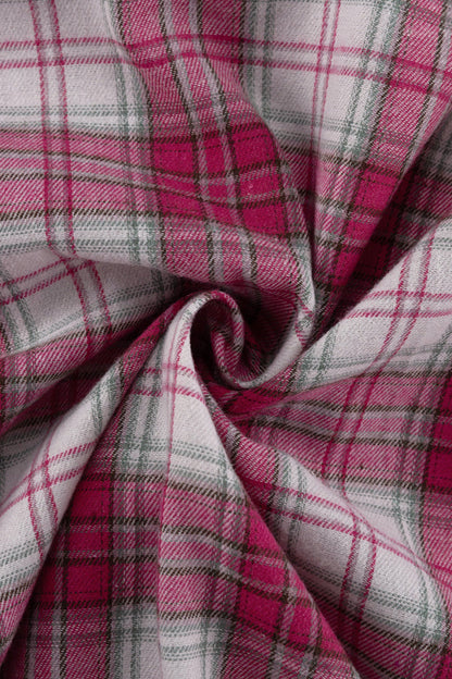 Pink Plaid Loose Fit Button-Up Blouse
