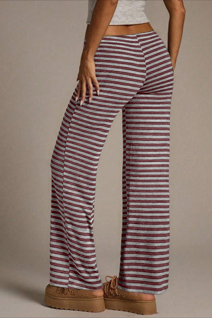 Retro Striped Drawstring Wide Leg Pants