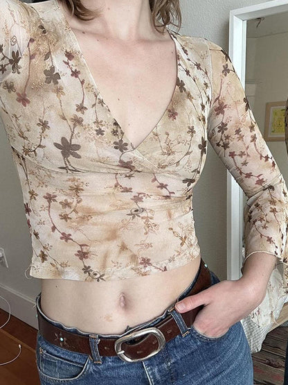 Retro Floral Print Long Sleeve