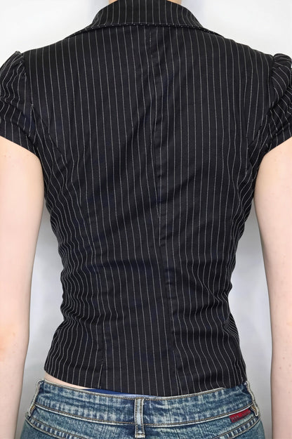 Striped Collar Double Button Blouse