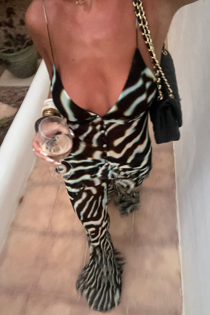 Zebra Print Drawstring Waist Casual Flared Pants