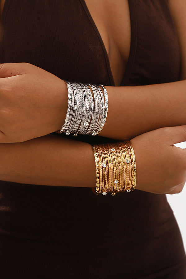 Sweet and Cool Punk Style Wide Metal Brushed Line Open Bracelet