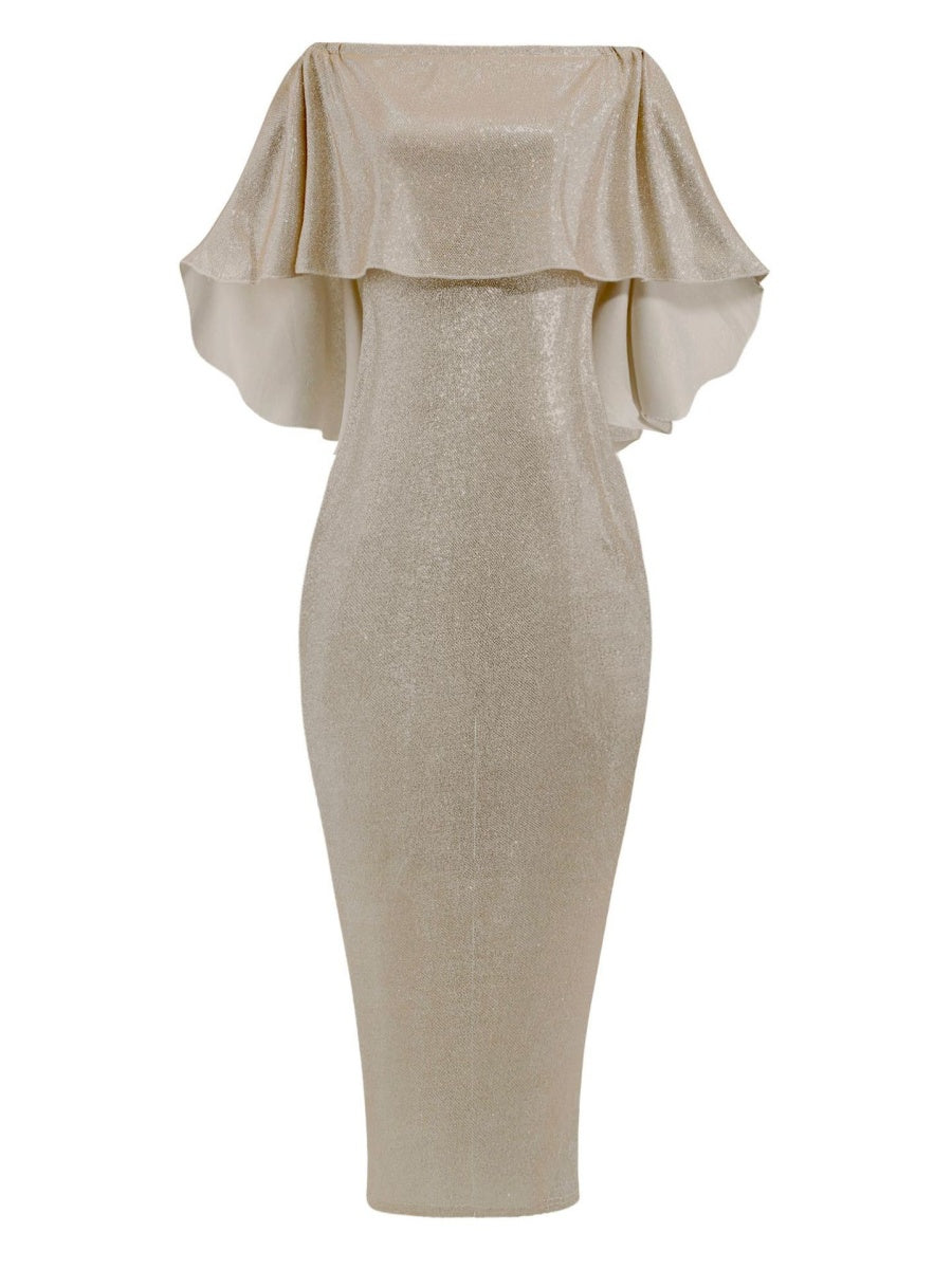 Ruffled One-shoulder Dress Sequins Maxi Dresses