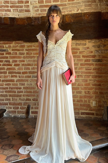 Sheer Lace V Neck Elegant Maxi Dress