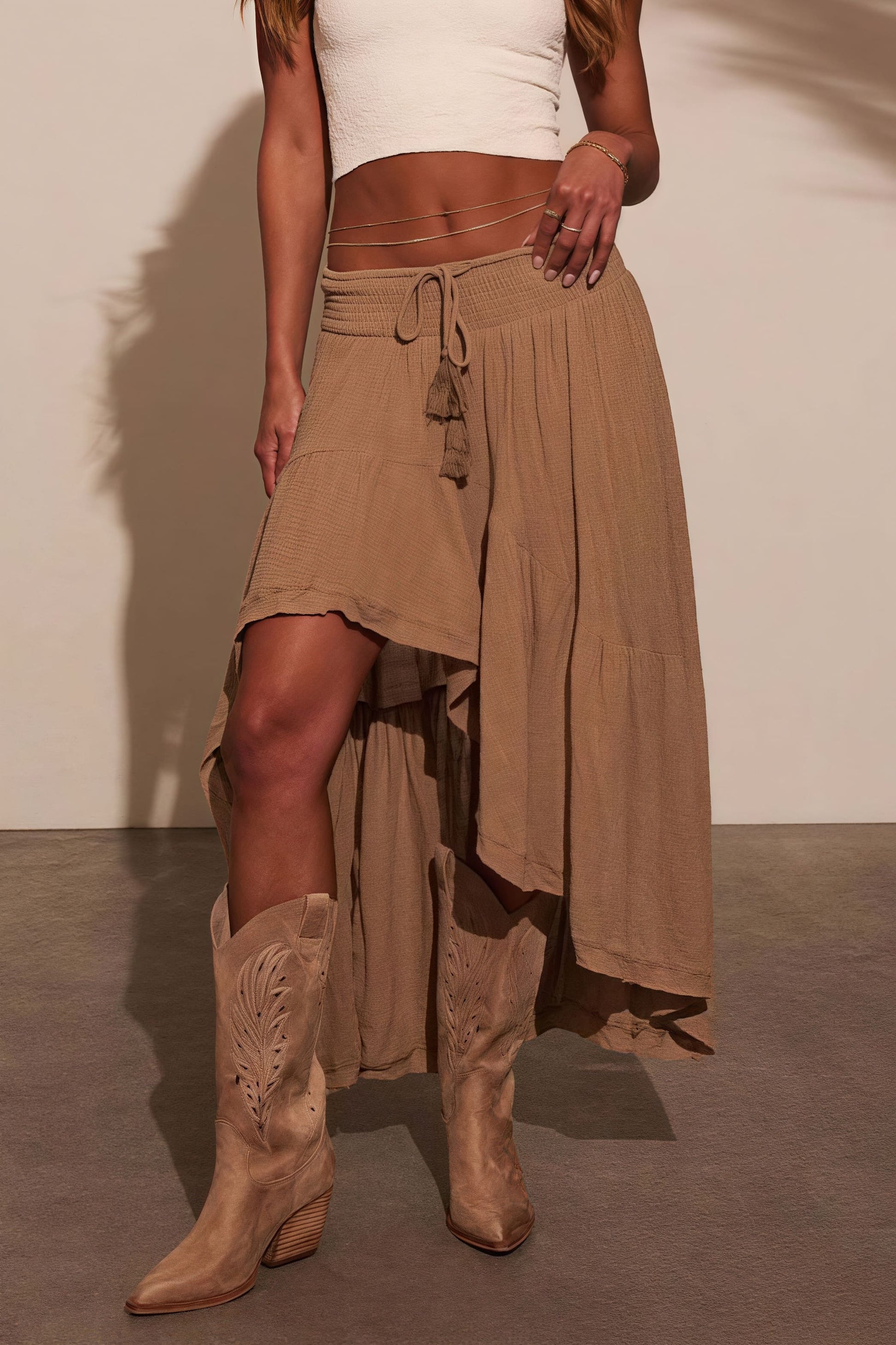 Elastic Waist Asymmetric Casual Skirt