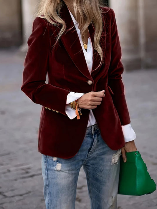 Slim Velvet Buttons Patch Pocket Blazer