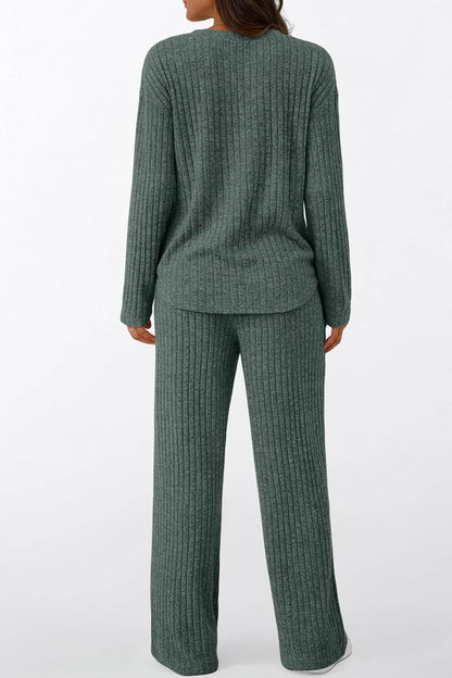 Ribbed Pitted Brushed Two Piece Pants Set