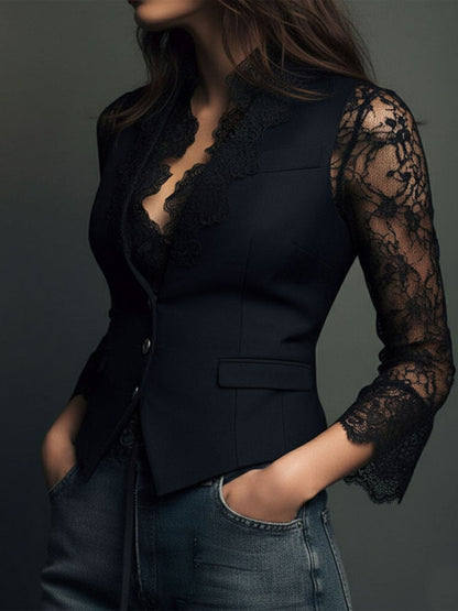 Lace Stitching V-neck Buttons Blouse