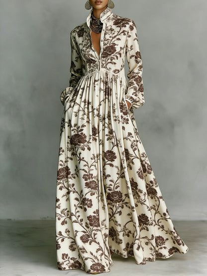 Long-sleeved Printed Maxi Dress