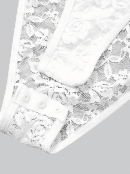 Lace Long Sleeve Perspective Slim Fit Bodysuit