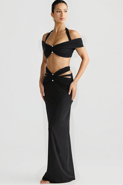 Chic Halter Neck Crop Top Pencil Skirt Sets