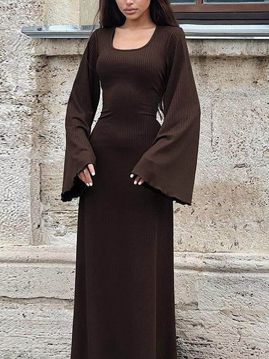 Solid U Neck Tie Back Maxi Dress