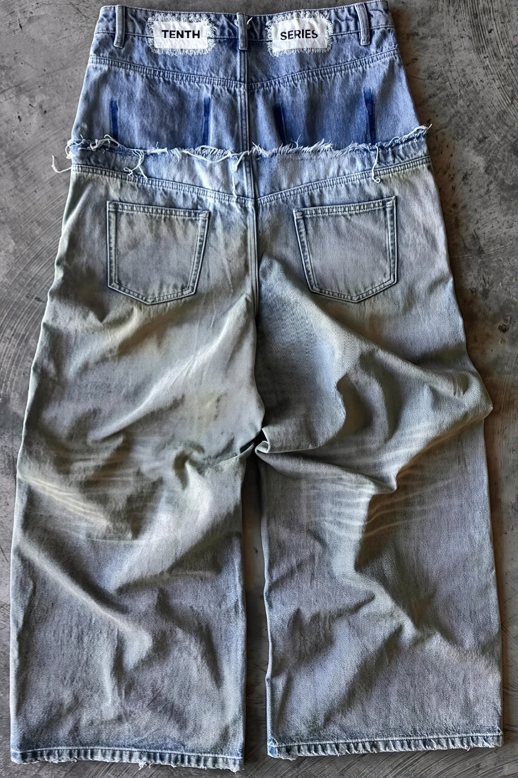Vintage Raw Hem Double Waist Rivet Ripped Jeans