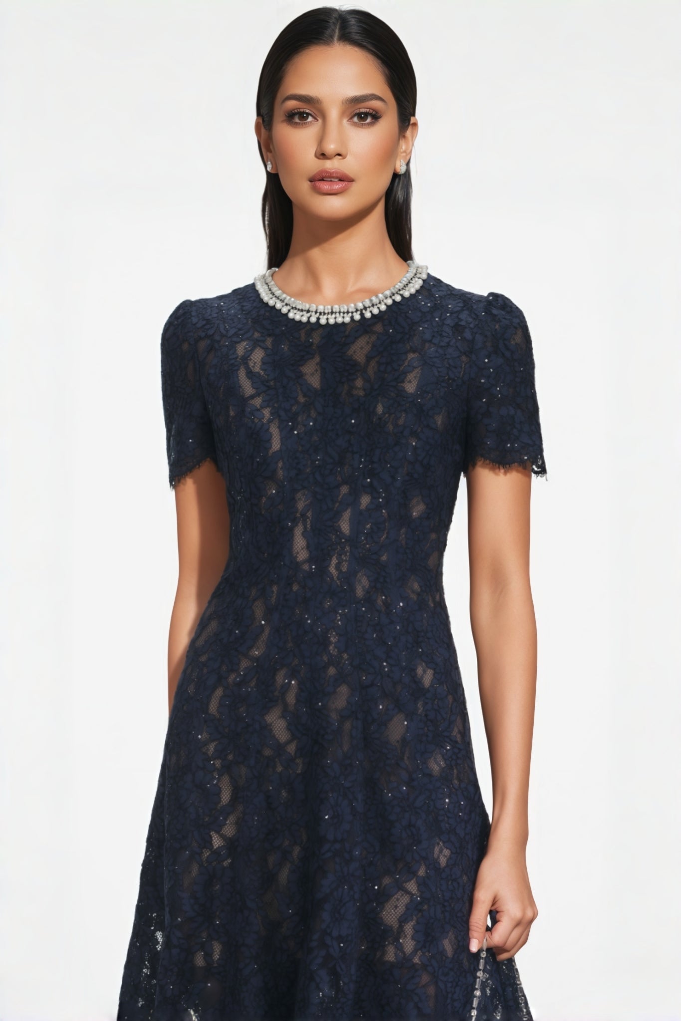 Aurore Lace Embellished Midi Dress