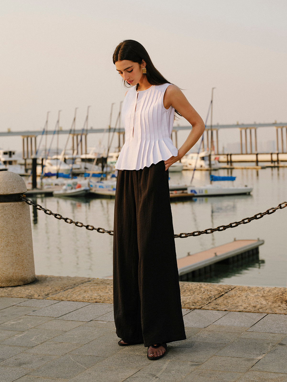Cotton & Linen Pleated Back Tie Top