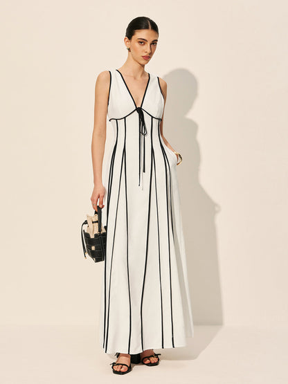 Contrast Trim Dress With Pockets
