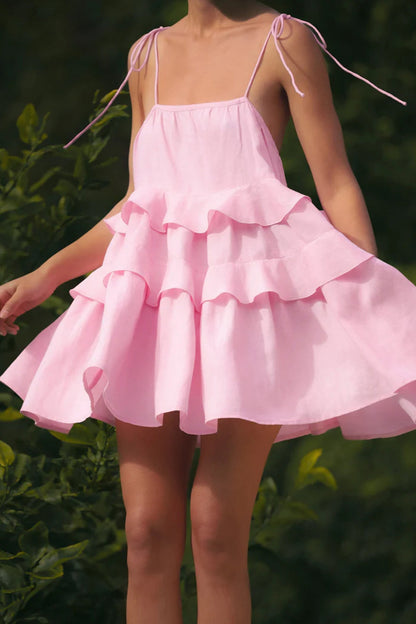 Cotton Tie-straps Tiered Cami Babydoll Dress