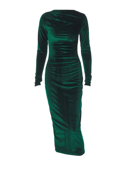 Velvet Long Sleeve Midi Dress - Elegant Party Clothes for Party