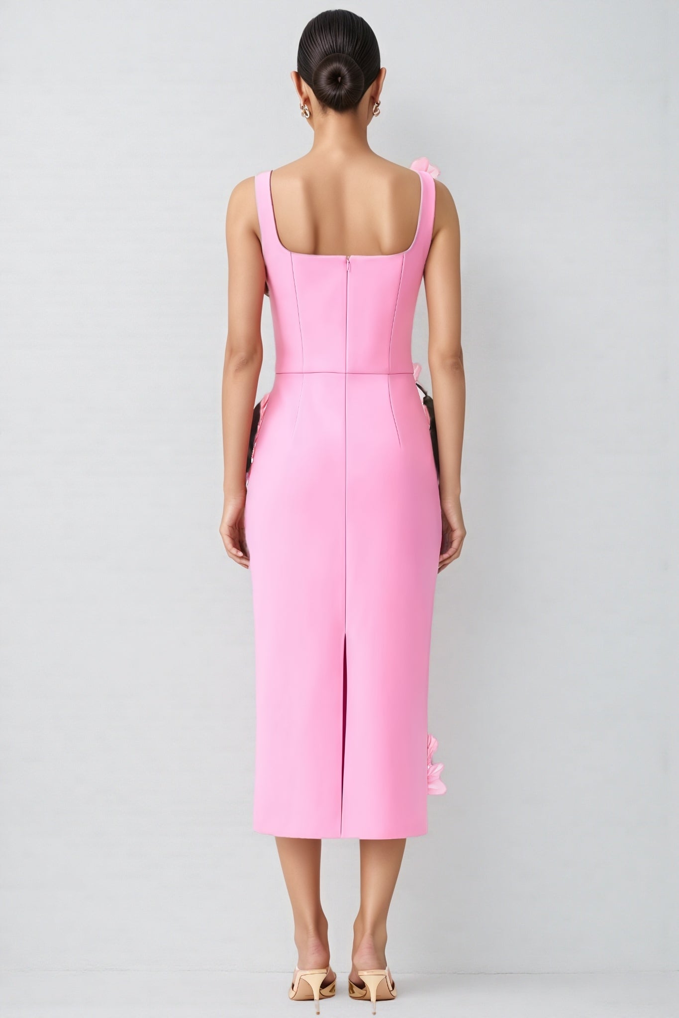 Terlyn Pink 3D Floral Midi Dress