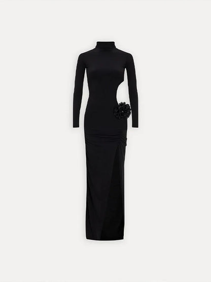 Mock Turtleneck Solid Long Sleeve Party Dress