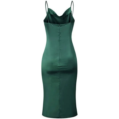 Elegant Satin Long Dresses Green Party Sexy Evening Backless Summer Party Dress