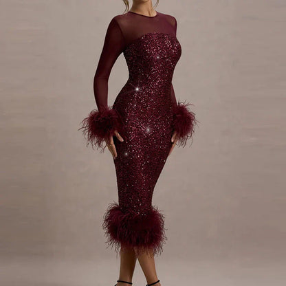 Sequin Mesh Backless Casual Party Dress