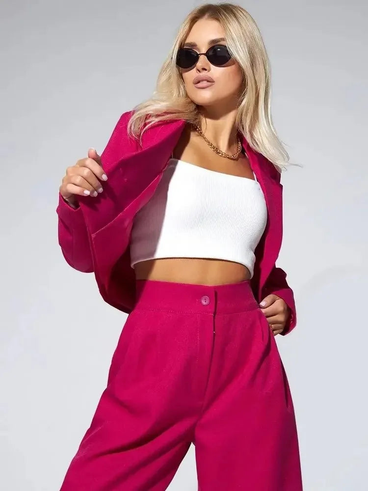 Spring Slim Wide Leg Pants Office Two Piece Set
