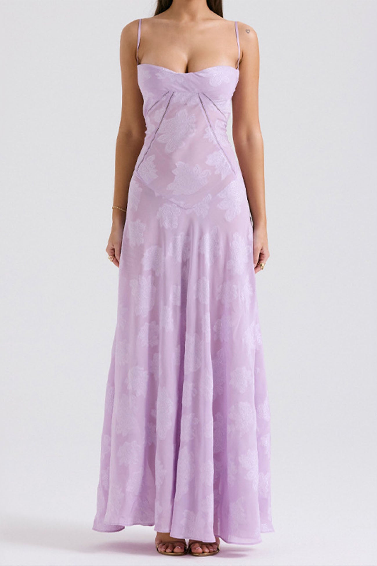 Floral Jacquard Tassel Lace Up Maxi Dress
