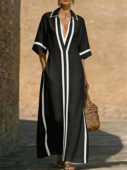 Solid Color Patchwork Dress, Gentle And Simple Long Skirt