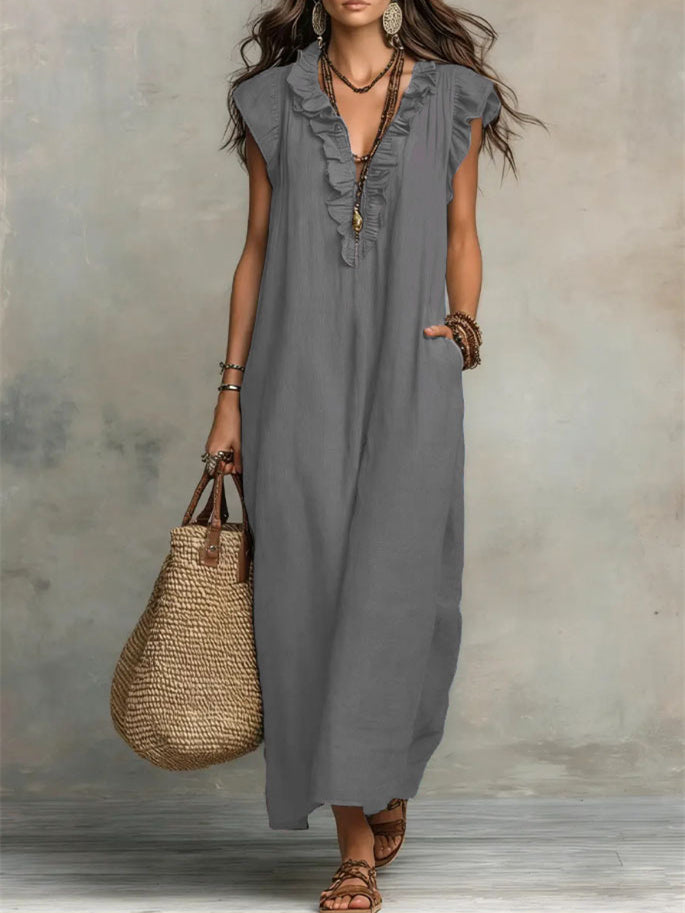 Solid Color Patchwork Dress, Gentle And Simple Long Skirt