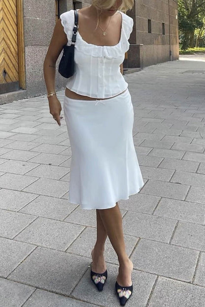 Lace Neck Tank Top Fishtail Skirt Suits