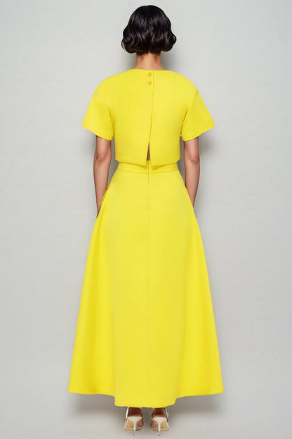 Hespet Yellow 3D Floral Maxi Dress Set