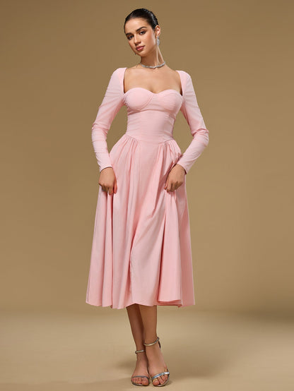 Long Sleeve Tie Back A-Line Dress
