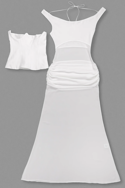 Inez White Off Shoulder Waist Cinched Maxi Dress