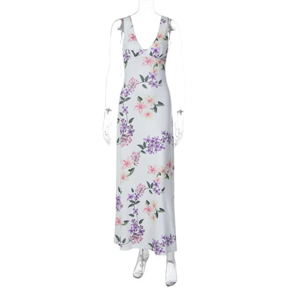 Floral Backless Slit Maxi Dress