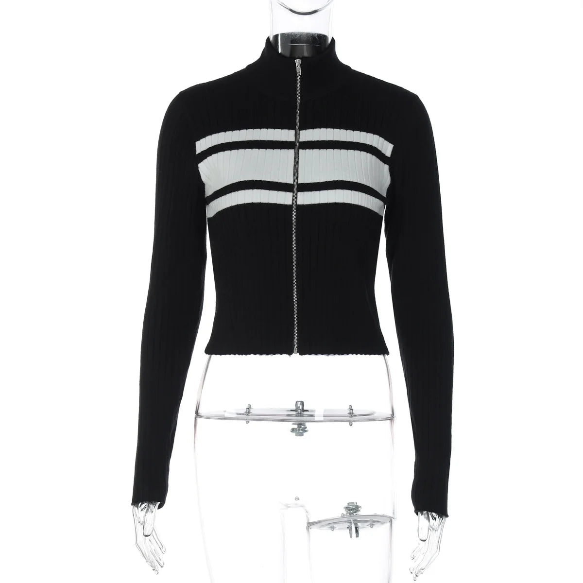 Kacy Contrast Zipper Knit Top