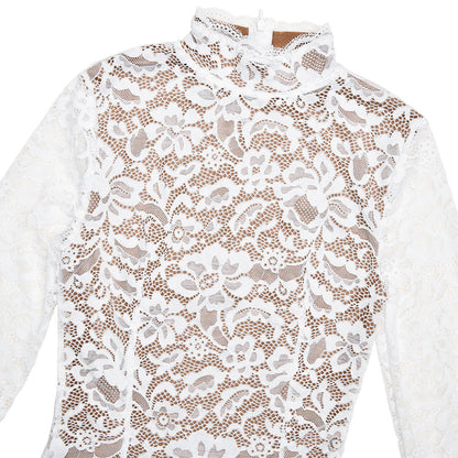 Round Neck Lace Long Sleeve Mermaid Midi Dress