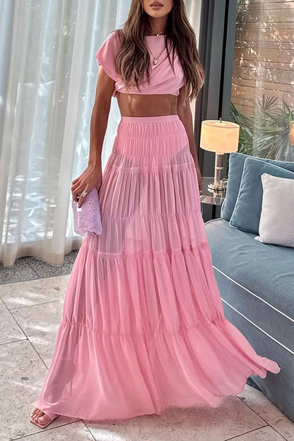 Stunning Chiffon Ruched Shoulder Short Sleeve Crop Top