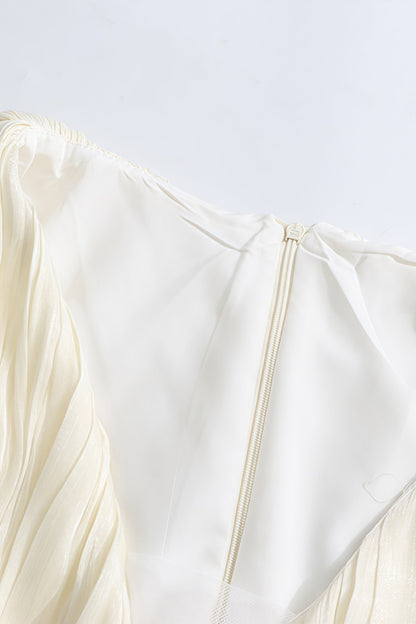 Clark White 3D Flower Pleated Mini Dress