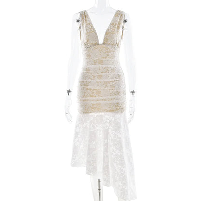 Kaliah Lace Ruched Asymmetric Dress