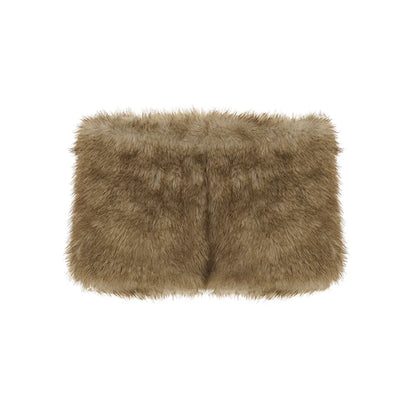 Adeline Khaki Faux Fur Shorts